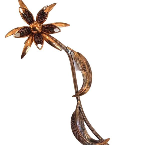 Vintage Solid Copper Long Stem Floral Brooch - Picture 4 of 7